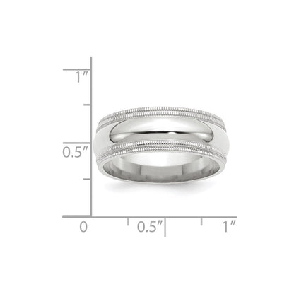 18k White Gold 8mm Double Milgrain Comfort Fit Wedding Band Ring