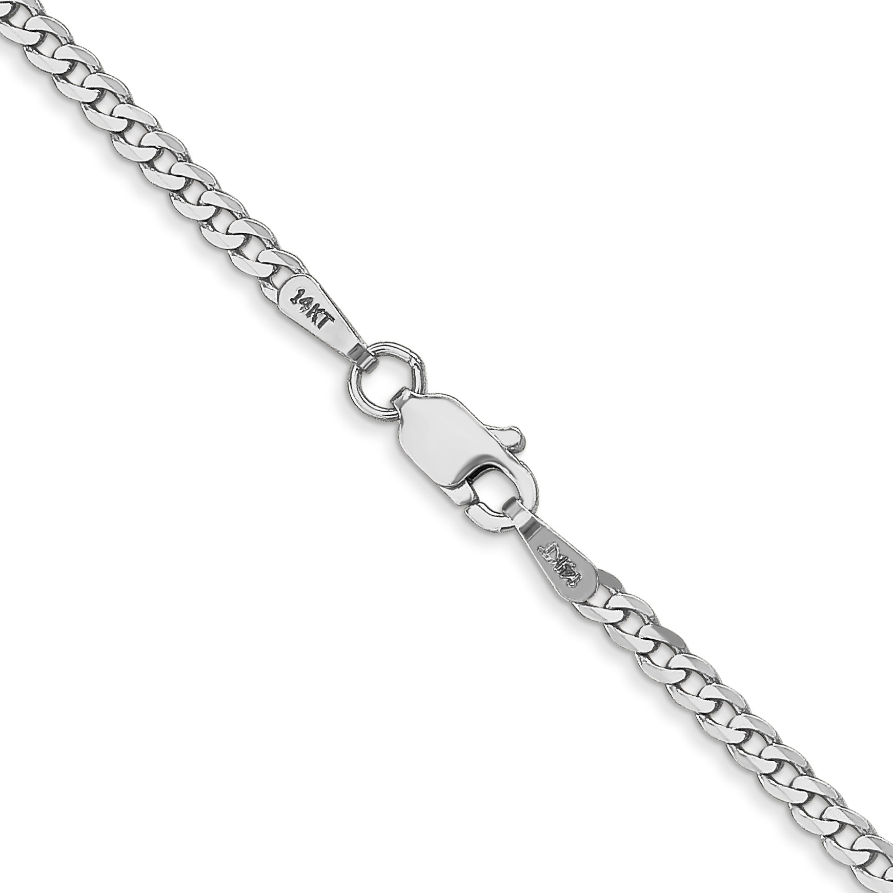 20 Inch 14K White Gold 2.2mm Flat Beveled Curb Chain Necklace
