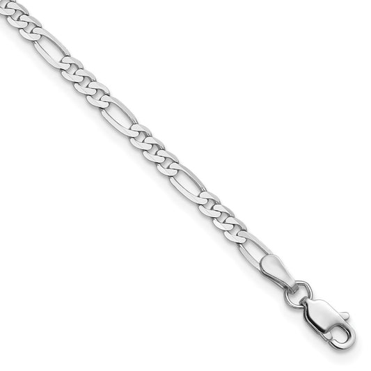 14K White Gold 10 Inch 2.75mm Flat Figaro With Lobster Clasp Anklet