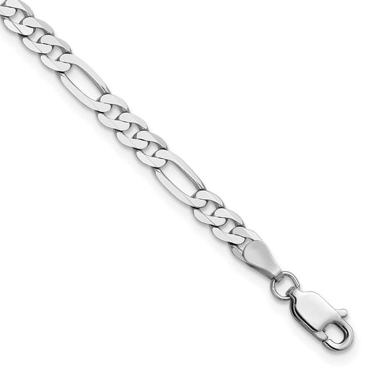 14K White Gold 4mm Flat Figaro With Lobster Clasp Chain Bracelet
