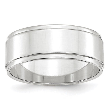 14k White Gold 8mm Flat with Step Edge Wedding Band Ring