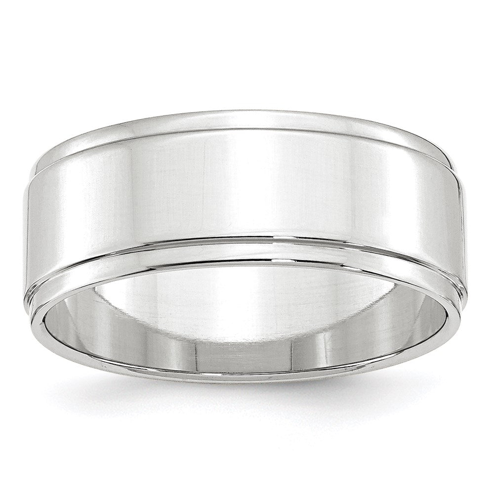 18k White Gold 8mm Flat with Step Edge Wedding Band Ring