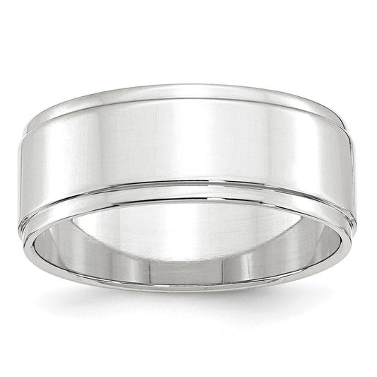 18k White Gold 8mm Flat with Step Edge Wedding Band Ring