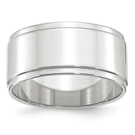 18k White Gold 10mm Flat with Step Edge Wedding Band Ring