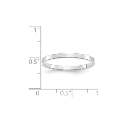10k White Gold 2mm Lightweight Flat Wedding Band Ring