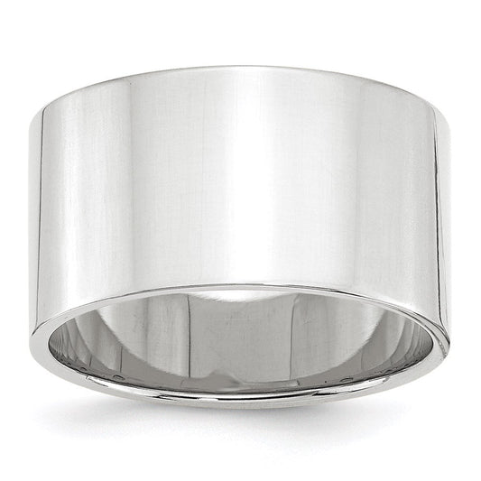 10k White Gold 12mm Lightweight Flat Wedding Band Ring