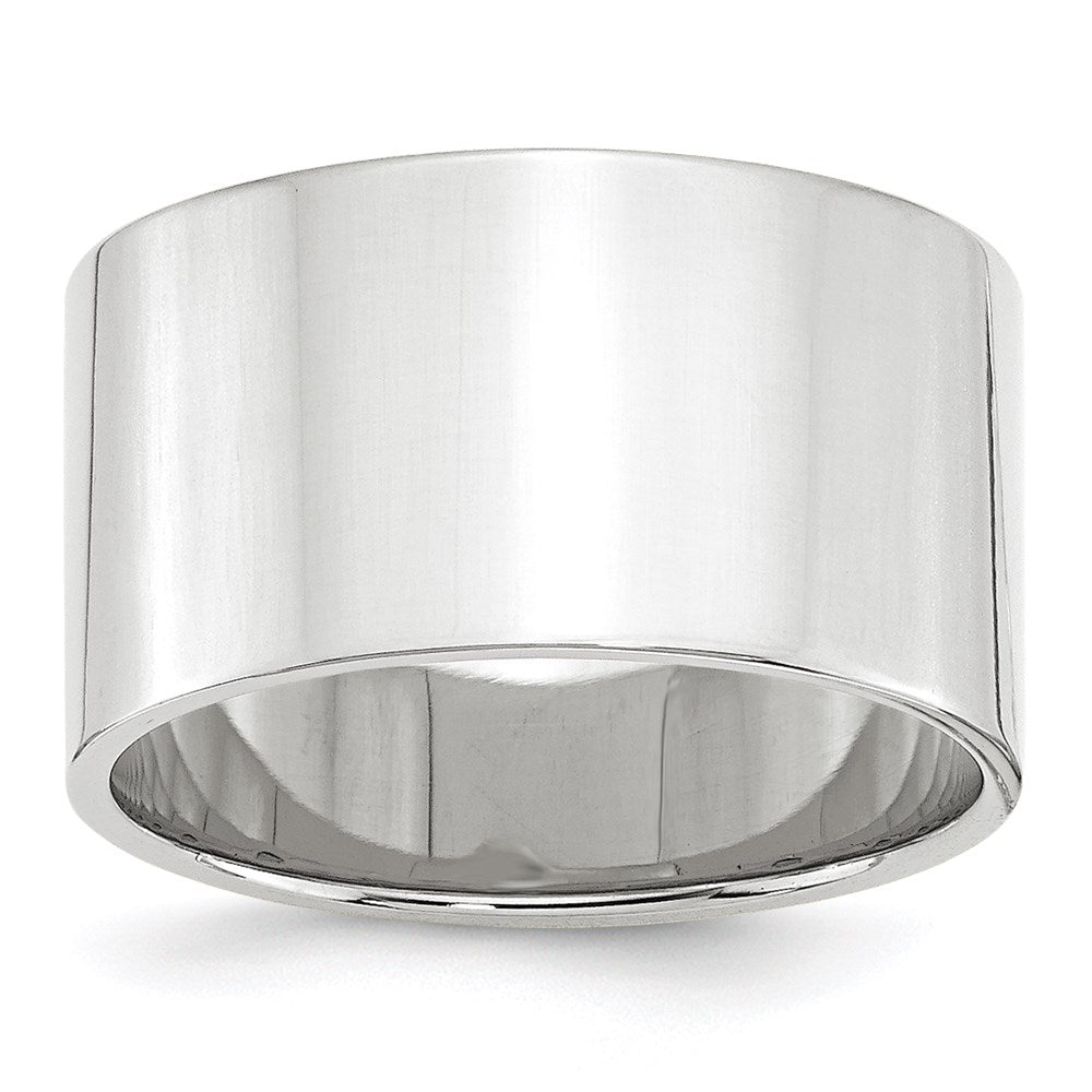 18k White Gold 12mm Lightweight Flat Wedding Band Ring