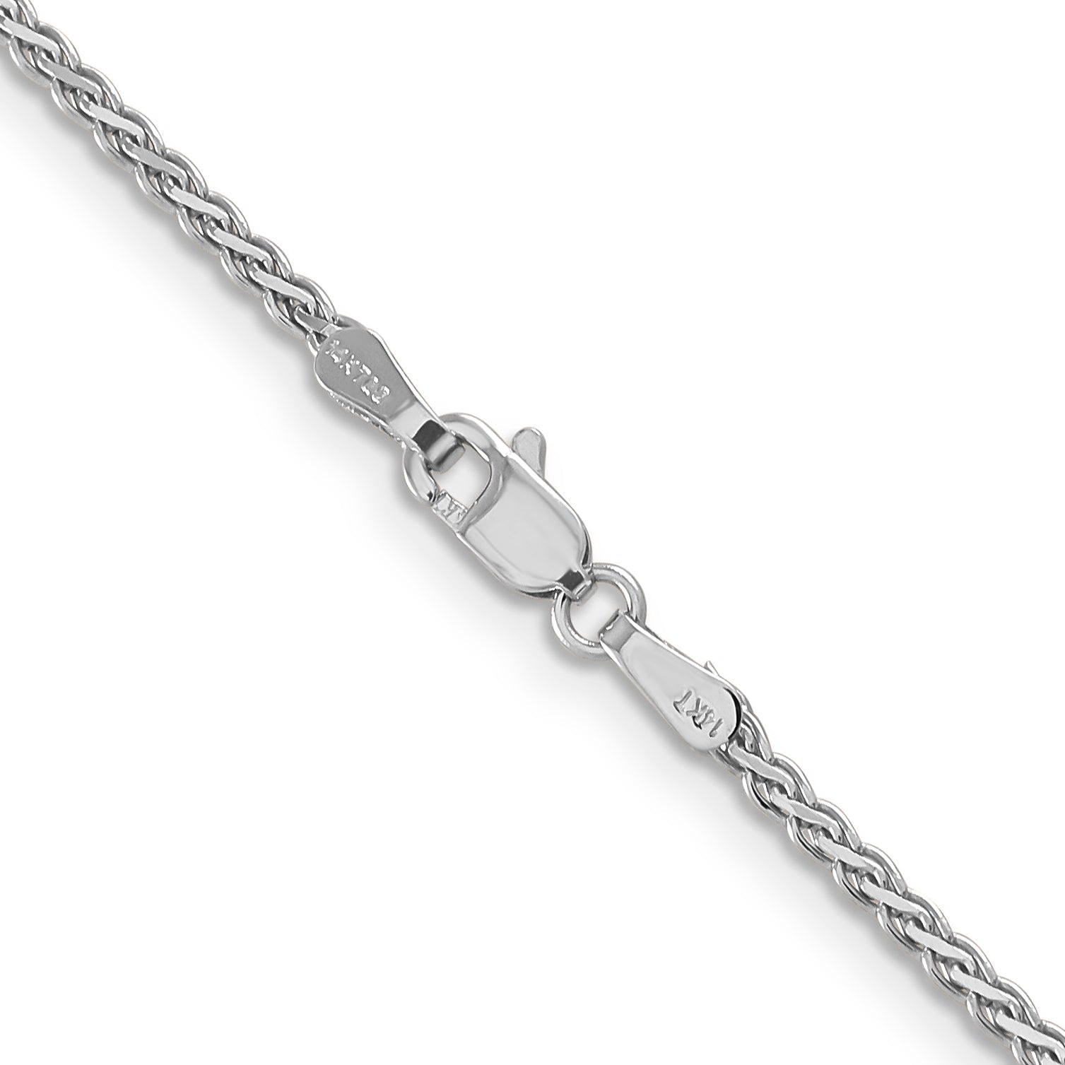 14K White Gold 24 Inch 1.9mm Flat Wheat With Lobster Clasp Chain Necklace