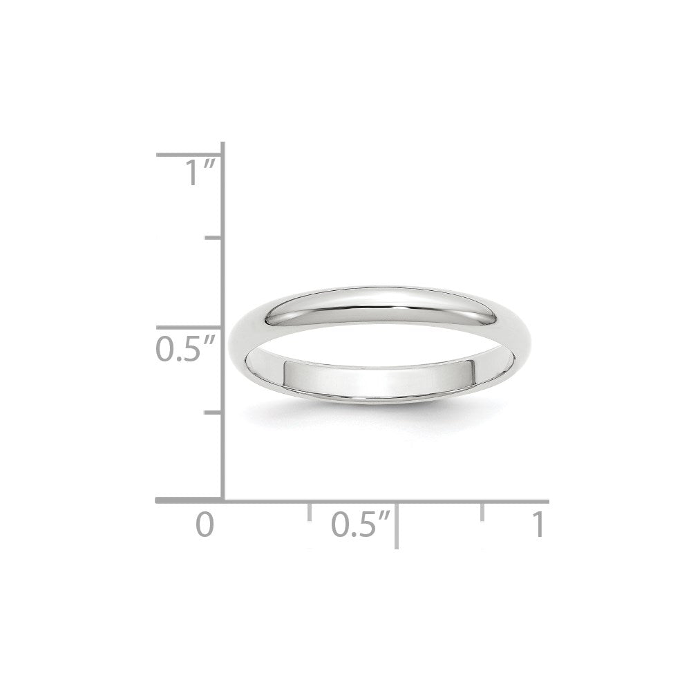 10k White Gold 3mm Half Round Wedding Band Ring