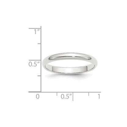 10k White Gold 3mm Half Round Wedding Band Ring