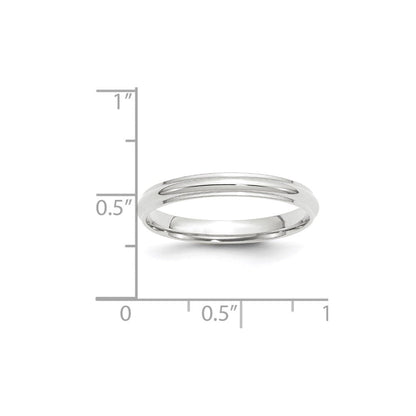 18k White Gold 3mm Half Round with Edge Wedding Band Ring