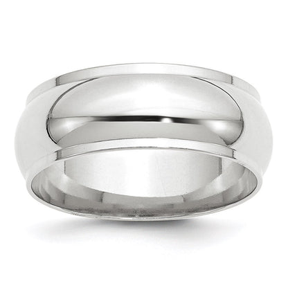 18k White Gold 8mm Half Round with Edge Wedding Band Ring