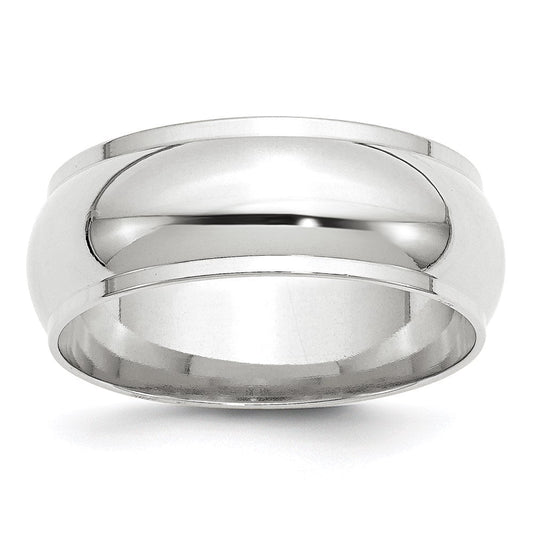 18k White Gold 8mm Half Round with Edge Wedding Band Ring