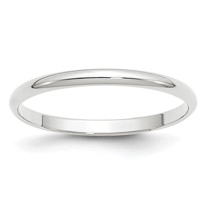 18k White Gold 2mm Lightweight Half Round Wedding Band Ring