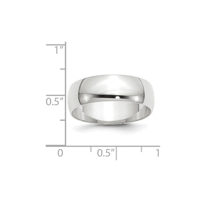 18k White Gold 7mm Lightweight Half Round Wedding Band Ring