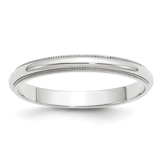 18k White Gold 3mm Milgrain Half Round Wedding Band Ring