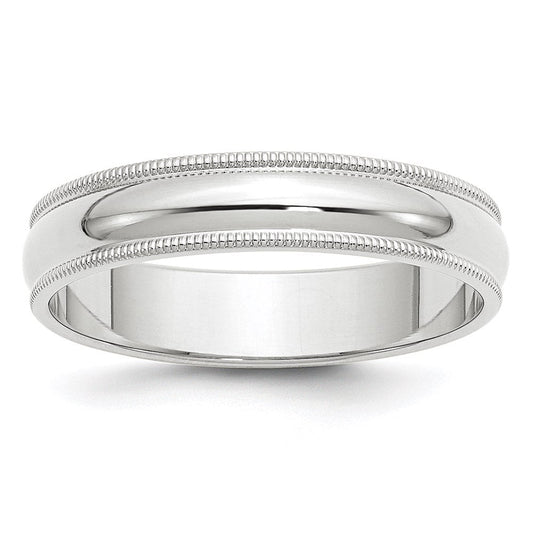 18k White Gold 5mm Milgrain Half Round Wedding Band Ring