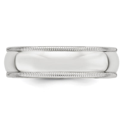 18k White Gold 6mm Milgrain Half Round Wedding Band Ring