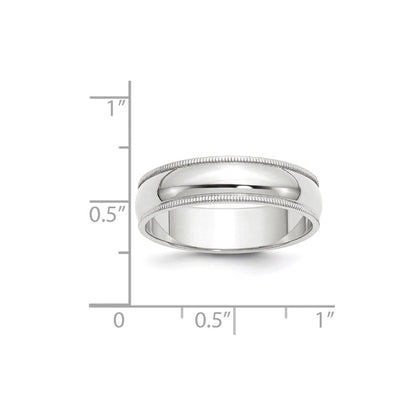 18k White Gold 6mm Milgrain Half Round Wedding Band Ring