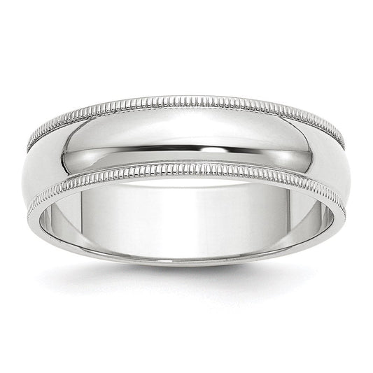 18k White Gold 6mm Milgrain Half Round Wedding Band Ring