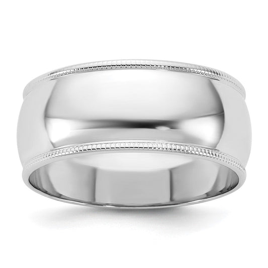 18k White Gold 8mm Milgrain Half Round Wedding Band Ring