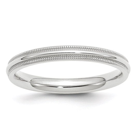18k White Gold 3mm Milgrain Half Round Comfort Fit Wedding Band Ring