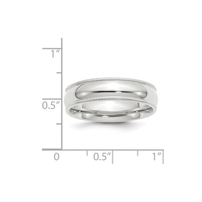 10k White Gold 6mm Milgrain Half Round Comfort Fit Wedding Band Ring