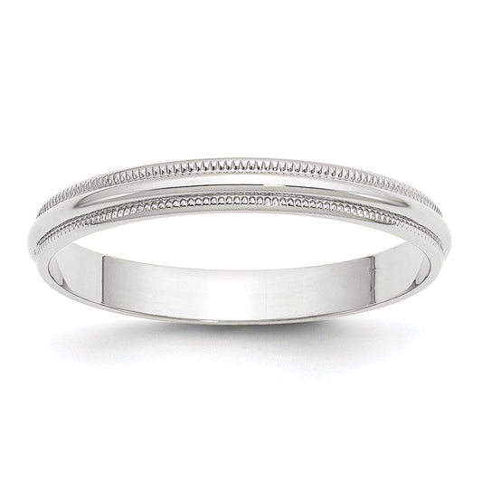 18k White Gold 3mm Lightweight Milgrain Half Round Wedding Band Ring