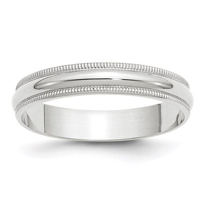 18k White Gold 4mm Lightweight Milgrain Half Round Wedding Band Ring