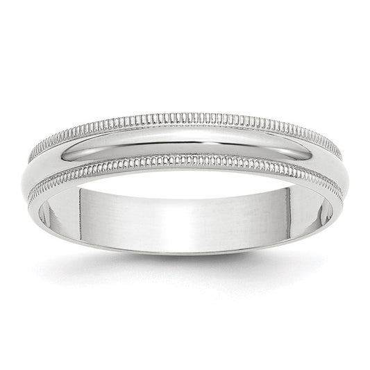 18k White Gold 4mm Lightweight Milgrain Half Round Wedding Band Ring