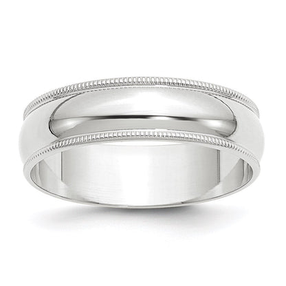 18k White Gold 6mm Lightweight Milgrain Half Round Wedding Band Ring