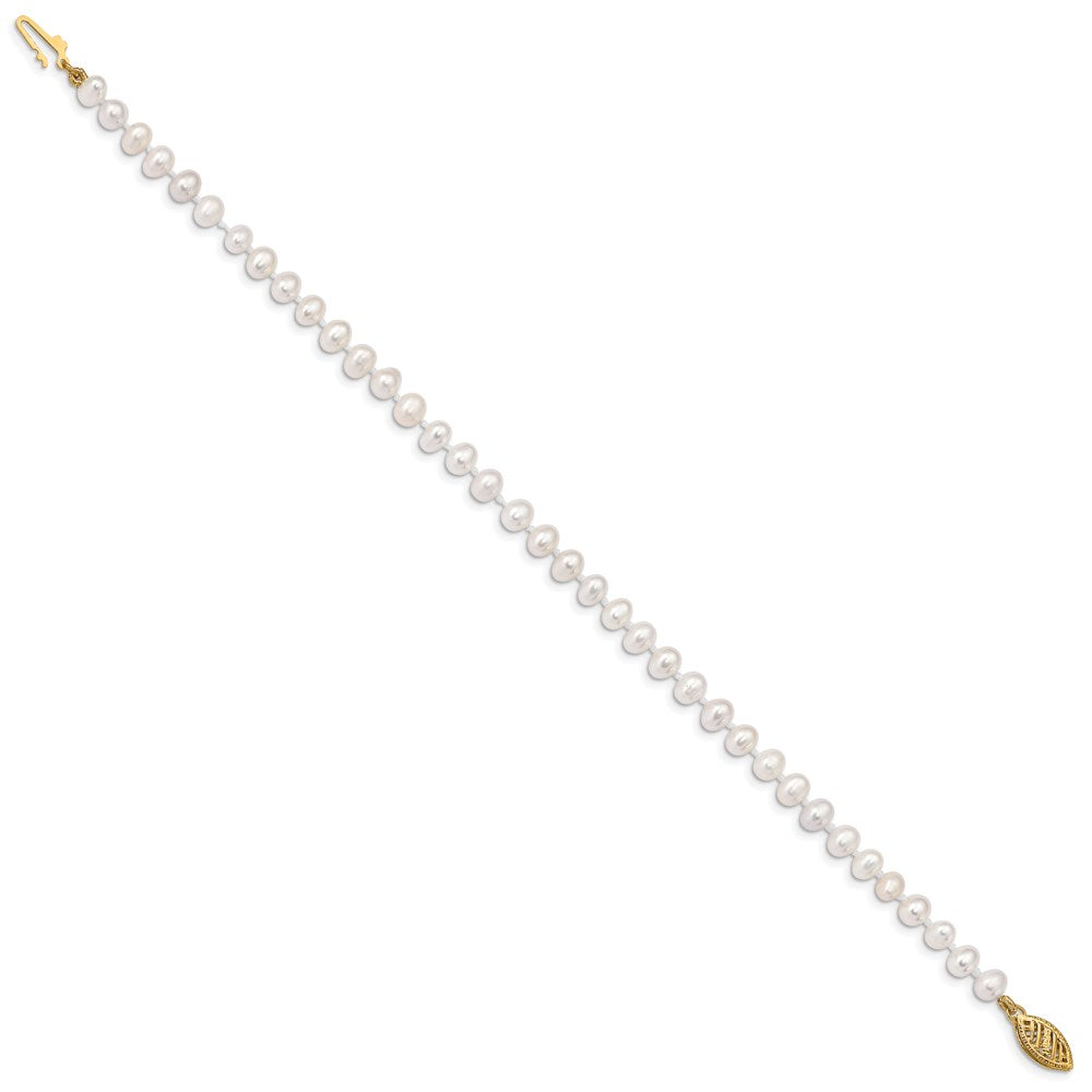 14K Yellow Gold 4 5mm White Near Round Freshwater Cultured Pearl 7.5 Inch Bracelet