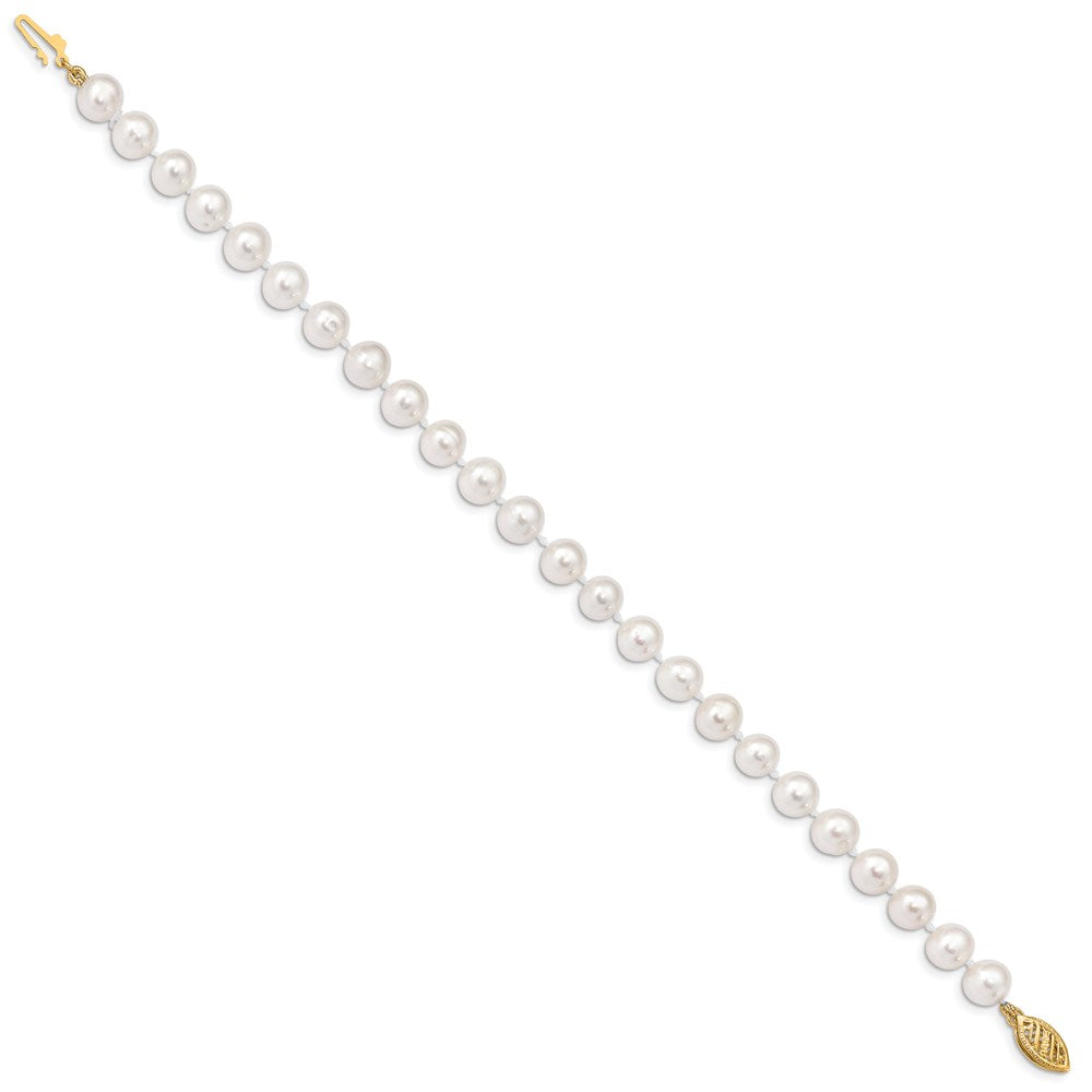 10K Yellow Gold 6-7mm White Near Round Freshwater Cultured Pearl 8.25 Inch Bracelet