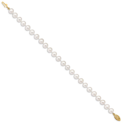 10K Yellow Gold 6-7mm White Near Round Freshwater Cultured Pearl 8.25 Inch Bracelet