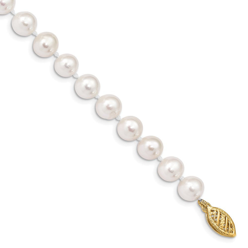 14K Yellow Gold 6 7mm White Near Round Freshwater Cultured Pearl 7.5 Inch Bracelet