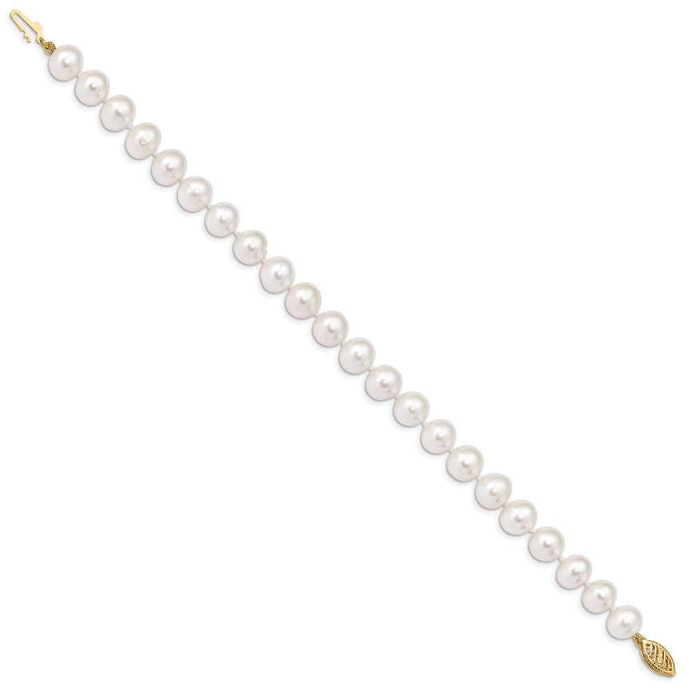 10K Yellow Gold 8-9mm White Near Round Freshwater Cultured Pearl 8.25 Inch Bracelet