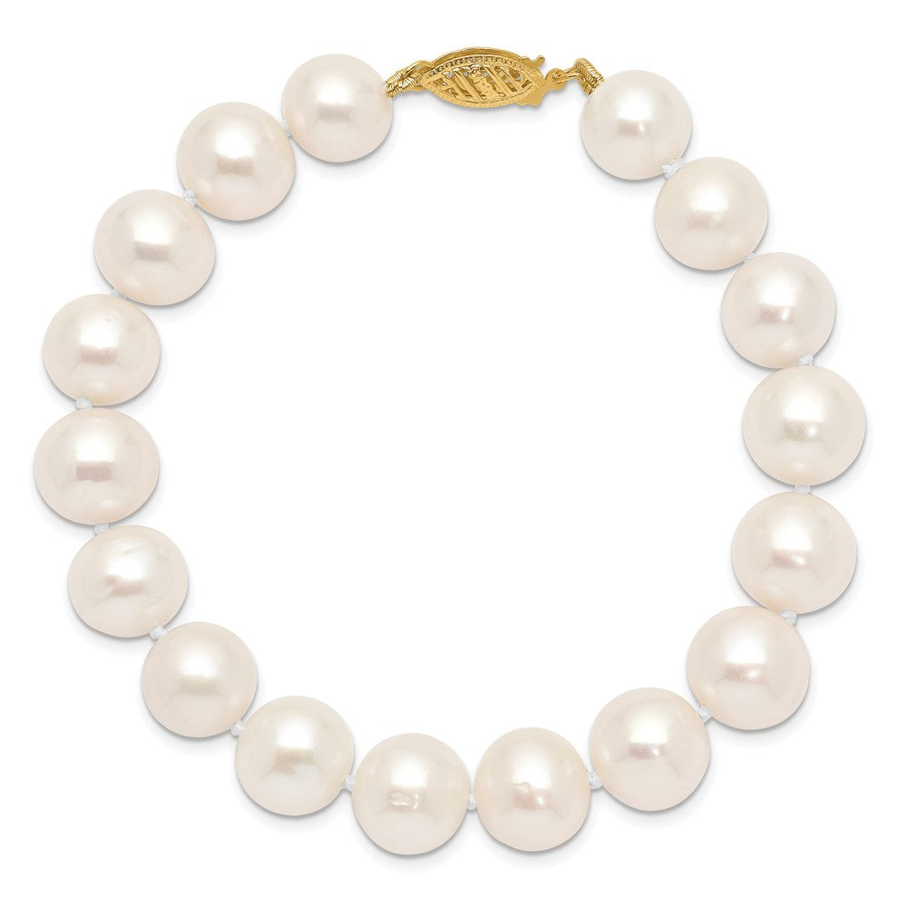 14K Yellow Gold 10 11mm White Near Round Freshwater Cultured Pearl 7.5 Inch Bracelet