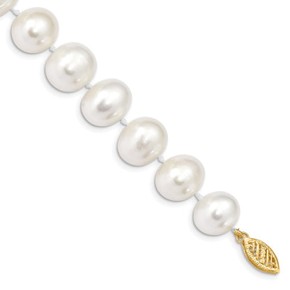 14K Yellow Gold 11 12mm White Near Round Freshwater Cultured Pearl 7.5 Inch Bracelet
