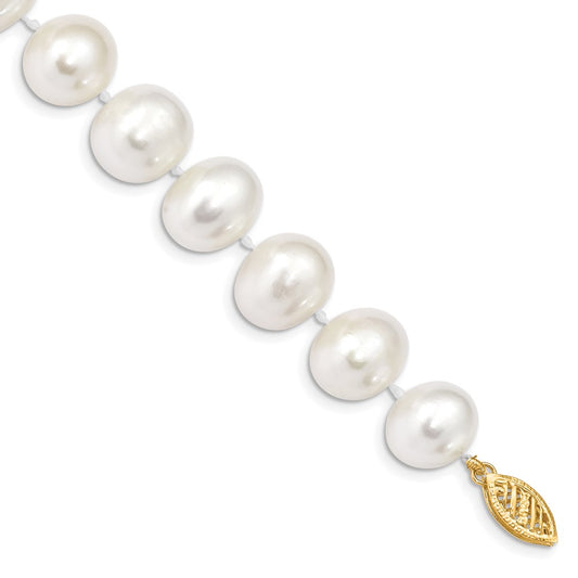 14K Yellow Gold 11 12mm White Near Round Freshwater Cultured Pearl 7.5 Inch Bracelet