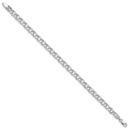 14K White Gold 5mm Hollow Double Link Charm Bracelet