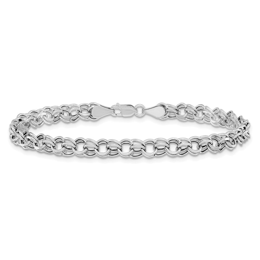 14K White Gold 5mm Hollow Double Link Charm Bracelet