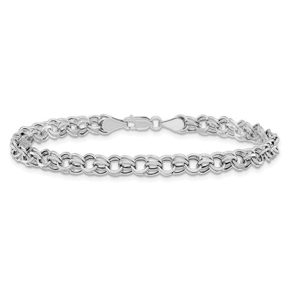 14K White Gold 5mm Hollow Double Link Charm Bracelet