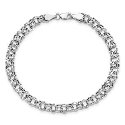 14K White Gold 5mm Hollow Double Link Charm Bracelet