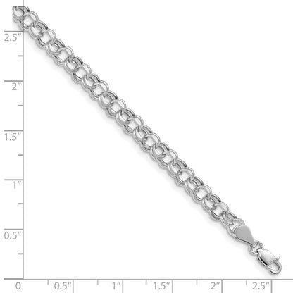 14K White Gold 5mm Hollow Double Link Charm Bracelet