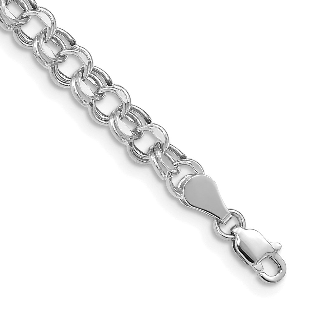 14K White Gold 5mm Hollow Double Link Charm Bracelet