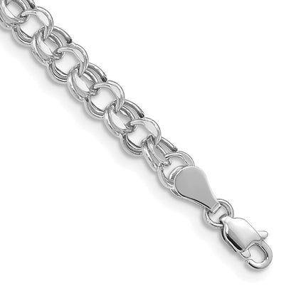 14K White Gold 5mm Hollow Double Link Charm Bracelet