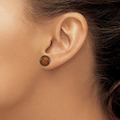 14K Yellow Gold 10-11mm Brown Button Freshwater Cultured Pearl Stud Post Earrings