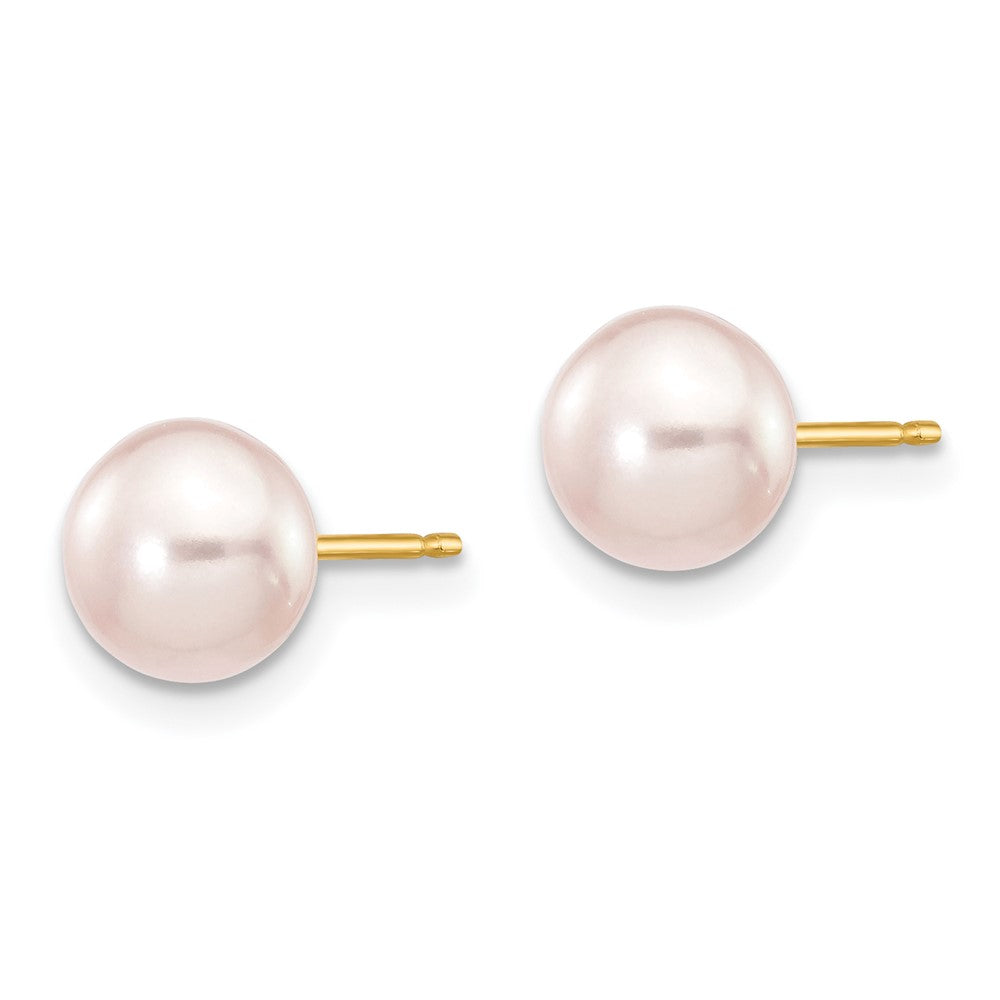 14K Yellow Gold 6-7mm Purple Button Freshwater Cultured Pearl Stud Post Earrings