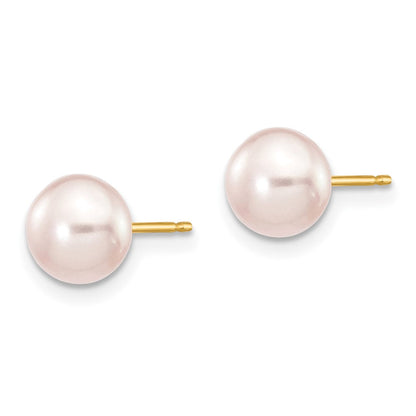 14K Yellow Gold 6-7mm Purple Button Freshwater Cultured Pearl Stud Post Earrings