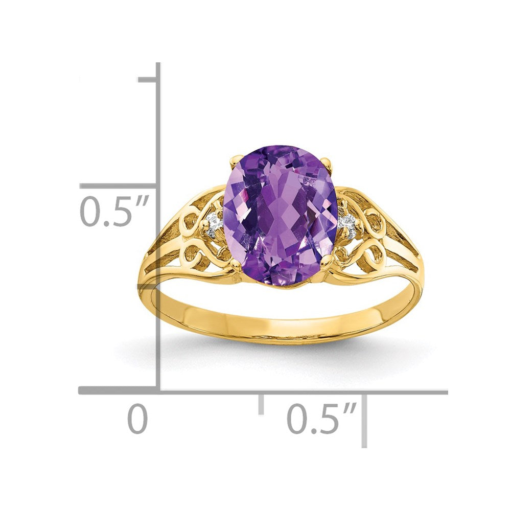 14K Yellow Gold 9X7mm Oval Amethyst Checker Aaa Diamond Ring